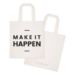Durable Eco-Friendly Cotton Canvas Tote Bag Medium Personalized 'Make It Happen' Letter Screen Recyclable Daily Advertising Food - Product Image 2