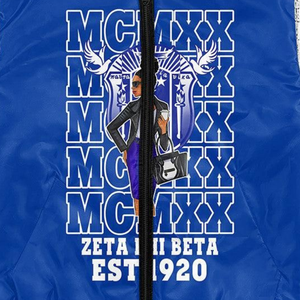 Zeta phi Beta แจ็คเก็ตซาตินสำหรับผู้หญิง, เสื้อแจ็คเก็ตผ้ากรีก zpb 1920สีฟ้าขาว zpb - Product Image 3