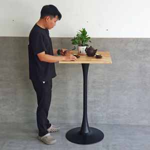 Contemporary Design Square Bar <b>Table</b> 60cm Tulip Style with Iron Legs and Rubber Wood-BB020 - Product Image 5