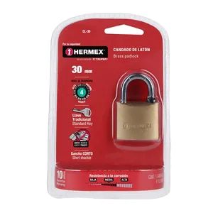 BOX 3 Lucchetto in Ottone 30mm con Gancio Corto in Confezione Blister, HERMEX - Product Image 2
