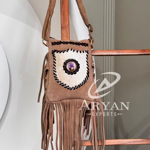 Sac à bandoulière en cuir suédé fait à la main Boho frange cuir de vachette femmes sac à main écologique en cuir véritable Hippie Festival sacs - Product Image 1