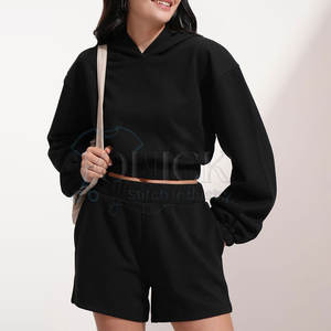 Meilleure vente 100% coton solide décontracté sweats à capuche pour femmes ensemble court de haute qualité été - Product Image 1