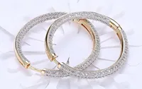 Boucles d'oreilles créoles de luxe pour femme en argent 925 plaqué or 18 carats avec micro-incrustation de moissanite taille brillant rond, bijoux de mariage et de soirée