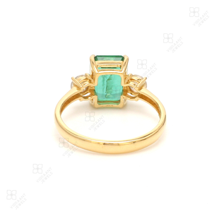 คุณภาพสูง18K แข็งทองแท้มรกตและเพชรแหวนหินสามเหลี่ยมแหวนแต่งงานมรกตตัดน้อยที่สุดการออกแบบเครื่องประดับ - Product Image 5