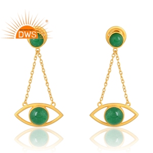 Hot Selling 925 Sterling Silver 18K Gold Plated Natural Aventurine <b>Green</b> Quartz Gemstone Earring Demi Fine Jewelry Manufacturer - Product Image 1