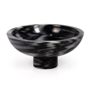 Bol de piédestal en pierre moderne de luxe élégant marbre foncé décor à la maison fabriqué à la main fruits servant du marbre solide décoratif - Product Image 4