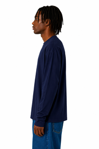 Camiseta de manga larga de Jersey italiano Premium para hombre, hecha de algodón azul marino para una comodidad relajada en fiestas informales en cualquier temporada - Product Image 3