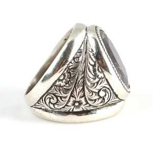 925 <b>Sterling</b> <b>Silver</b> Handcrafted Men's <b>Ring</b> with Engraved Root Sapphire Stone Bezel <b>Set</b> IGI Certified for Everyday Wear - Product Image 4