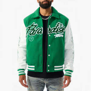 Blouson universitaire d'hiver sur mesure, broderie chenille, col montant, manches en laine, boutons simples sur le devant – Vente chaude - Product Image 1