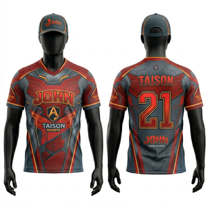 Maillot d'e-sport pour hommes, tissu polyester respirant de qualité supérieure 180 GSM, design géométrique bleu et violet, logo personnalisé par sublimation - Product Image 3