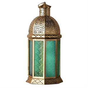 Best Seller <b>Christmas</b> Decorative Metal Moroccan Golden Lantern With Dual Shade Glass Table <b>Top</b> Candle Lanterns - Product Image 1