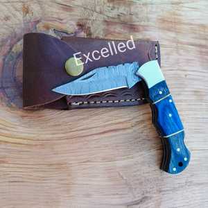 Cuchillo de caza plegable de acero de Damasco de 2mm de grosor hecho a mano personalizado, mango de madera Pakka, Funda de cuero gratis, compatible con OEM/ODM - Product Image 3