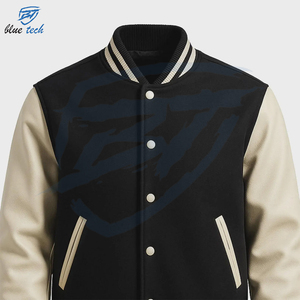 OEM Custom Logo Canvas Stand Collar Varsity <b>Jacket</b> with <b>Leather</b> Sleeve Embroidery Vintage Streetwear Style Quick Dry - Product Image 4