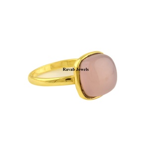 2025 Top qualité naturel Rose Quartz anneau Sterling coussin cadeau plaqué or argent bijoux fins 925 fournisseur pour les femmes et les filles - Product Image 1