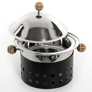 Marmite en métal avec support noir pour marmite faite à la main de haute qualité Casserole de luxe de forme ronde Réchauffeur d'aliments en gros - Product Image 2