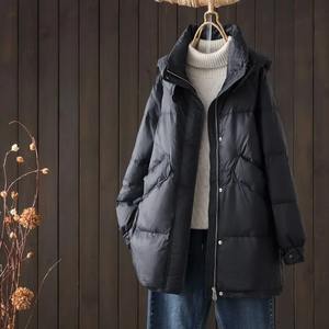 Nuevo Abrigo acolchado de longitud media para Otoño e Invierno para mujer, chaqueta de pato blanco con cuello levantado, transpirable, informal, holgado, estampado, prendas de vestir de nailon - Product Image 3