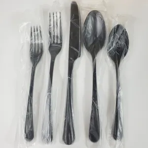 Peralatan makan rumah dan peralatan makan alat makan makanan Set eksklusif kualitas hitam warna logam sendok garpu pisau