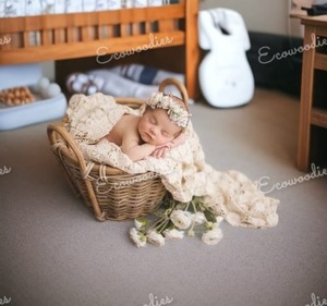 Beau panier en rotin épais lit bébé nouveau Style nouveau-né photographie accessoire personnalisé chambre décoration pour les nouveau-nés - Product Image 6