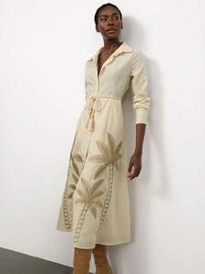 Robe bohème à broderie florale pour femmes col en v à manches longues ample Maxi printemps automne vêtements tissés taille naturelle lavable - Product Image 6