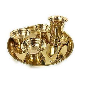 Solid Brass Gold Color Embossed Dinner Thali <b>Set</b> Handmade Round Shape Food Thali <b>Set</b> at Wholesaler Price - Product Image 3