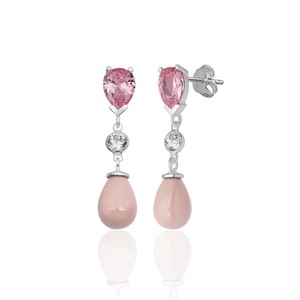 Pendientes de Plata de Ley 926 con Circonita y Perla de Concha Rosa, Diseño Azuris, Nueva Colección, de Turquía - Product Image 1