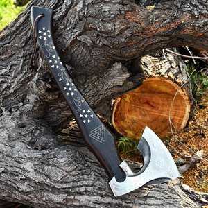 Hache Viking artisanale en acier à haute teneur en carbone, manche en acier, 1,5 kg, qualité industrielle, fourreau en cuir, hache multi-usages - Product Image 5