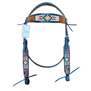 Vente chaude Headstall en cuir véritable de haute qualité avec des perles faites à la main Style occidental équitation meilleur produit équestre - Product Image 1