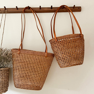 Sac fourre-tout en rotin écologique avec poignée, sacs à main tressés ouverts, sacs seau - Product Image 4