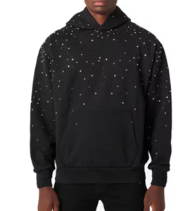 Sweat à capuche personnalisé avec strass 100% coton de luxe Streetwear pull unisexe motif diamant à capuche pour hommes et femmes - Product Image 3