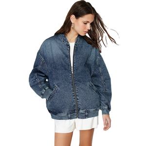 แจ็คเก็ตผู้หญิงแบบเรียบ ขายดี ผ้าหนา ดีไซน์สองกระเป๋า ซิปเต็มตัว ผลิตจากผ้ายีนส์คุณภาพสูง สำหรับฤดูหนาว OEM - Product Image 1