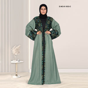 Chal de Lino de Lujo Bordado con Frente Abierto para Mujer |   Chal Largo Modesto con Bordado Étnico - Product Image 3