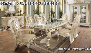 Luxury Design Traditional <b>Vintage</b> Teak Wood Dining Set Hand Carved Details Customizable Size Color Durable Dining Table <b>Chairs</b> - Product Image 3