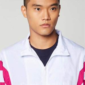 <b>Men</b> Retro Tracksuit White Jacket Navy <b>Pink</b> Panel Matching Pants 100% Cotton Casual Athletic Two Piece Sportswear Set Fleece - Product Image 5