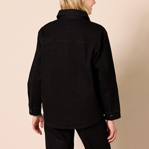 Solide dégradé de couleur Denim vêtements réguliers élégant classique décontracté à la mode polyvalent en détresse bouton up noir veste mode décontracté - Product Image 2
