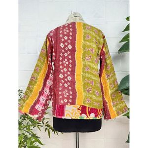 Vintage <b>Kantha</b> Stitch Dori <b>Jacket</b> One-of-a-Kind Handstitched Reversible Short Coat Boho Chic Fashion with Sequins Fur for Spring - Product Image 5