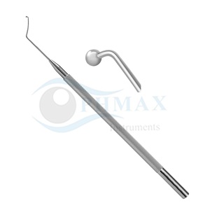Manipulador de núcleo oftálmico Tennant de alta calidad, punta esférica de 0,6 mm de diámetro, mango redondo en ángulo, acero inoxidable - Product Image 1