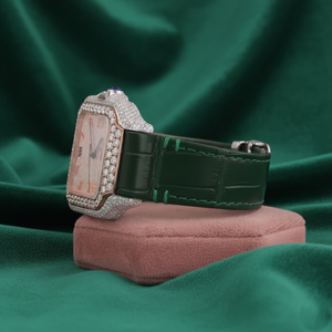 Reloj de Lujo con Moissanita, Correa Verde, Esfera Romana con Incrustaciones de Circonitas, Acero Inoxidable, Unisex, Venta al Por Mayor - Product Image 3