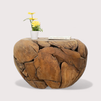 Table basse ronde réglable en bois massif de teck, style antique et moderne, avec revêtement naturel transparent, pour salon, décoration intérieure et hôtels