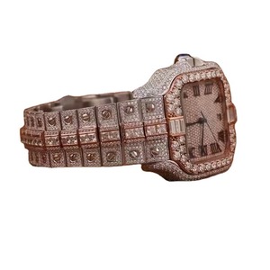 Montre analogique élégante et luxueuse en moissanite et diamant, mouvement japonais, largeur du bracelet 20 mm, boîtier en acier inoxydable, cadran en verre, style hip-hop - Product Image 2