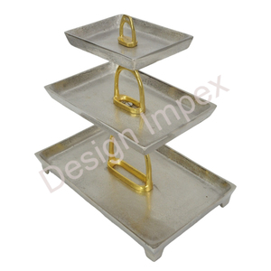 Plateau de service à 3 niveaux style étrier Gold Horse, grand plateau à gâteaux, décoration de table pour mariage et événements, fournitures pour événements - Product Image 1