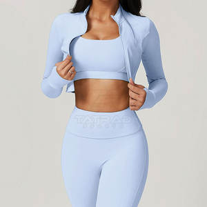Ensemble de yoga 3 pièces pour femmes, dernier design, haute qualité, devant uni, taille élastique, 100% coton, respirant, léger, vente en gros - Product Image 3