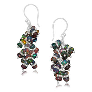 925 Sterling Silver <b>Black</b> <b>Opal</b> Cluster <b>Earring</b> for Women in Yellow Gold Filled Birthstone Jewelry for Her Anniversary Birthday - Product Image 1