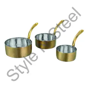 مقلاة الصلصة المعدنية بلون ذهبي غامق من الفولاذ المقاوم للصدأ بمقبض من النحاس مع جدار واحد ومطحنة بسعر الجملة