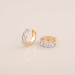 Boucles d'oreilles créoles en or jaune, blanc et rose 18 carats avec diamants de laboratoire ronds 0,35 ct micro-pavés pour femme - Product Image 2