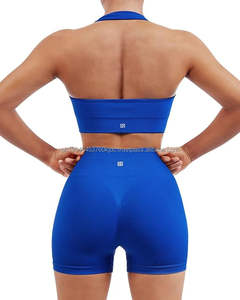 Conjunto de Sujetador deportivo acanalado sin costuras de talla grande para mujer, pantalones cortos de motorista sin espalda para gimnasio de alto impacto, Yoga, correr, entrenamientos para niñas - Product Image 3