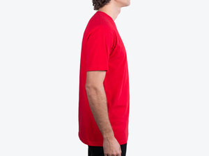 เสื้อยืดคอกลมแขนสั้นสีแดงสำหรับผู้ชาย ทรงปกติ ผ้าฝ้ายเจอร์ซีย์ 100% สีพื้นเรียบ ผ้าถัก - Product Image 1