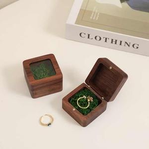 Premium Natural Walnut Wooden Customized Color <b>Ring</b> Presentation <b>Box</b> Elegant Velvet-Lined Jewelry Holder for Engagement Wedding - Product Image 2