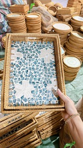 Plateau de stockage des aliments en rotin organisateur Rectangle tissé à la main avec mosaïque bon prix naturel fabriqué au Vietnam - Product Image 4