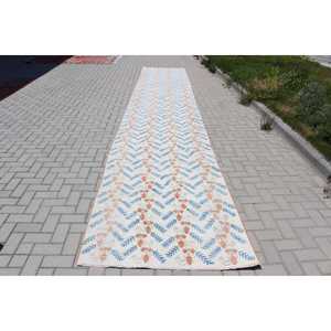 Alfombra Turca de 3.7x21.7 pies, Alfombra de Lana Vintage con Puntos Blancos - Product Image 1