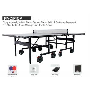 Stag Iconic Indoor Aluminum Table Tennis Table <b>Top</b> Frame 25mm Thick Anti-Weathering Movable with Wheels <b>Net</b> - Product Image 2